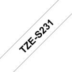 TZES231 12MM BLACK ON WHITE  STRONG ADHES Extra Strength  Adhesive Tape, Black on white, TZ, Black, Thermal transfer, Brother, GL-100,
