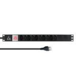 19" rack mount power strip,  10 port Swiss T13 10A, with  switch, 2M power cable type J