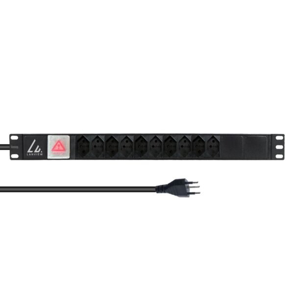 19" rack mount power strip,  10 port Swiss T13 10A, with  switch, 2M power cable type J