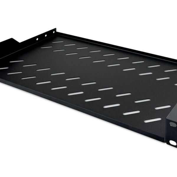 1U fixed shelf for racks from  400 mm depth 45x483x250 mm,  up to 15 kg, black (RAL 9005) vented. black RAL 9005. 250x44 mm