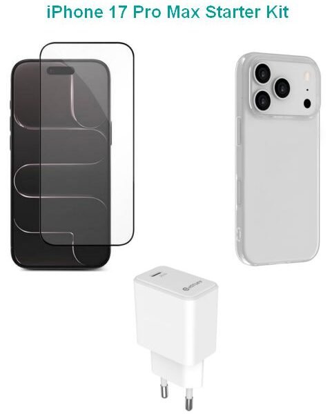 Kit for iPhone 17 Pro Max.  Charger, Cover, Glass. Brown  Box.