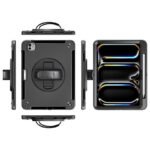 iPad Pro 11 2025/2024 OHIO  Defender Case with hand strap  and shoulder strap. Black