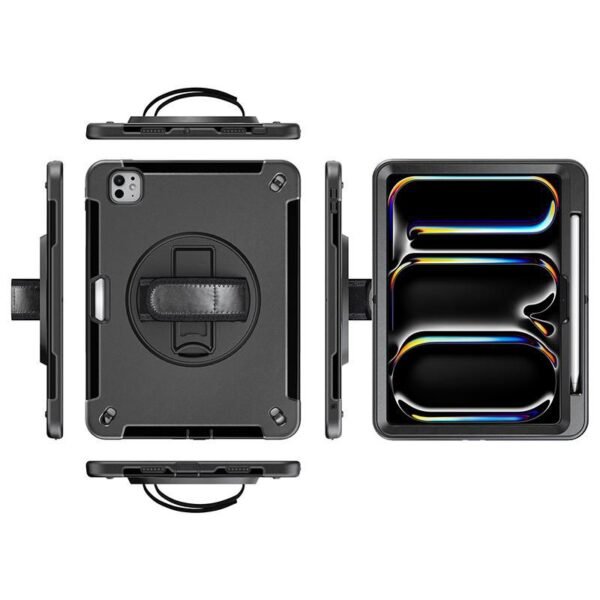 iPad Pro 11 2025/2024 OHIO  Defender Case with hand strap  and shoulder strap. Black