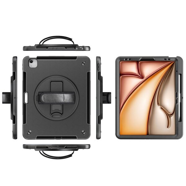 iPad Air 13  2026/2025/2024/iPad Pro 12.9  2022-2018 OHIO Defender Case with hand strap and shoulder strap. Black