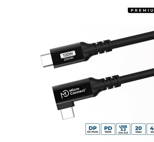 USB-C to USB-C Premium cable  0.5m, 100W, 20Gbps, USB 3.2  Gen 2x2, Angled