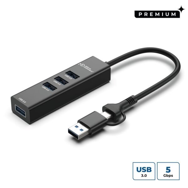 Premium USB 3.0 Hub 4-Port  with USB-C & A connectors,  5Gbps, 0,15m