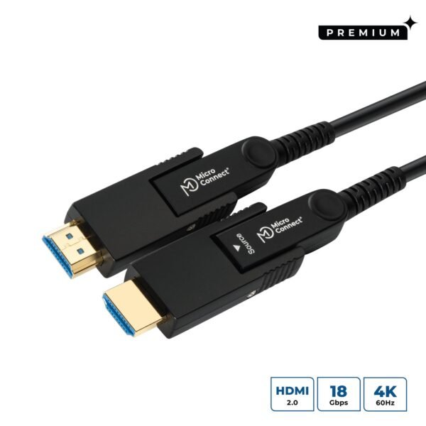 Premium Optic Fiber HDMI Type  D - HDMI Type D Cable with  double HDMI Type A adapter, 4K, 10m, Black
