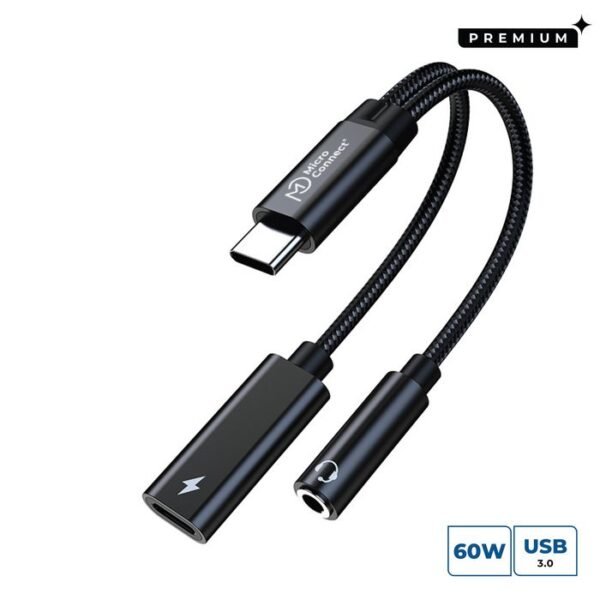 Premium USB-C to USB-C PD and  Audio, Black 13cm