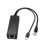 1000Mbit POE Splitter USB-C  to RJ45 Ethernet to RJ45 +  USB-C Black.