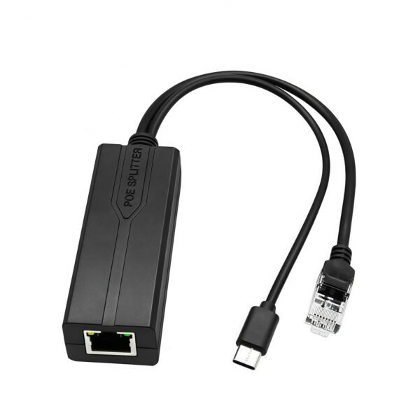 1000Mbit POE Splitter USB-C  to RJ45 Ethernet to RJ45 +  USB-C Black.