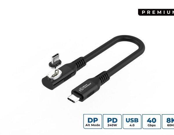 USB-C to USB-C cable 0.15m  Angled Premium magnetic  Silicone, 240W, 8K, 40Gbps, USB4