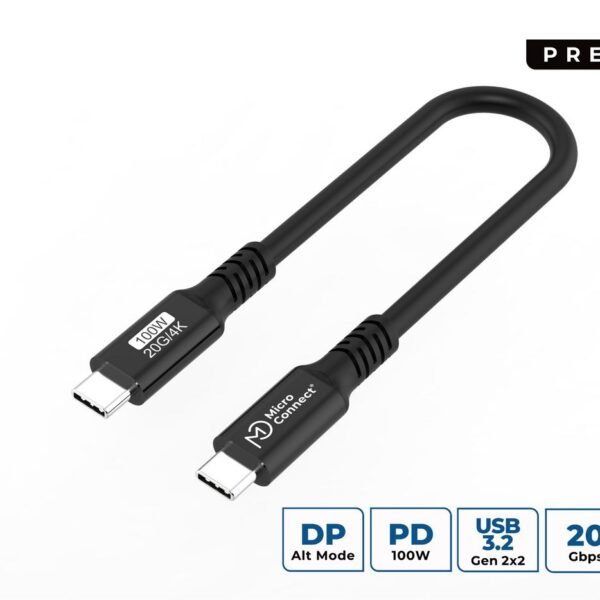 Premium USB-C cable 0,15m  20Gbps, 100W, USB 3.2 Gen 2x2