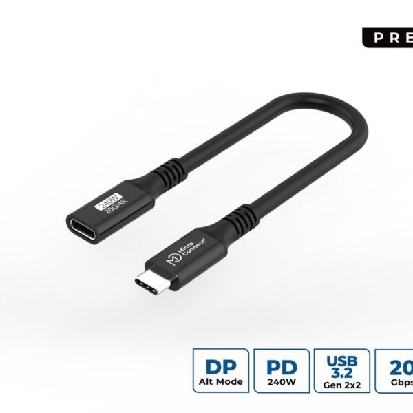 Premium USB-C cable Extender  0.15m 20Gbps, 240W, USB 3.2  Gen 2x2