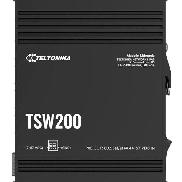 TSW200 PoE+ switch x8  ethernet ports, x2 SFP ports,  without PSU including din rail