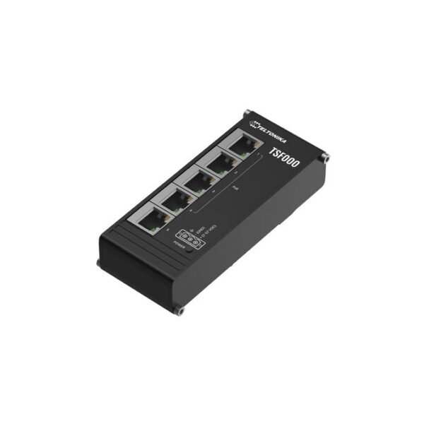 TSF000 x5 ethernet ports, x4  PoE+ unmanaged flat ethernet  switch with integrated din rail bracket