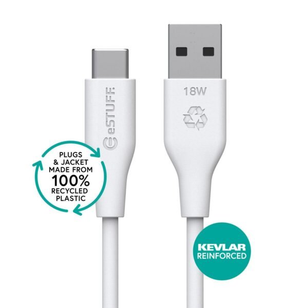 INFINITE (GRS) USB-C to USB-A  Cable 2m White. Recycled  Plastic. Super Soft