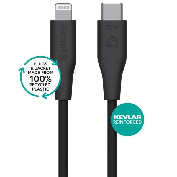 INFINITE (GRS) USB-C to  Lightning Cable MFI 1m Black.  PVC Free Recycled Plastic