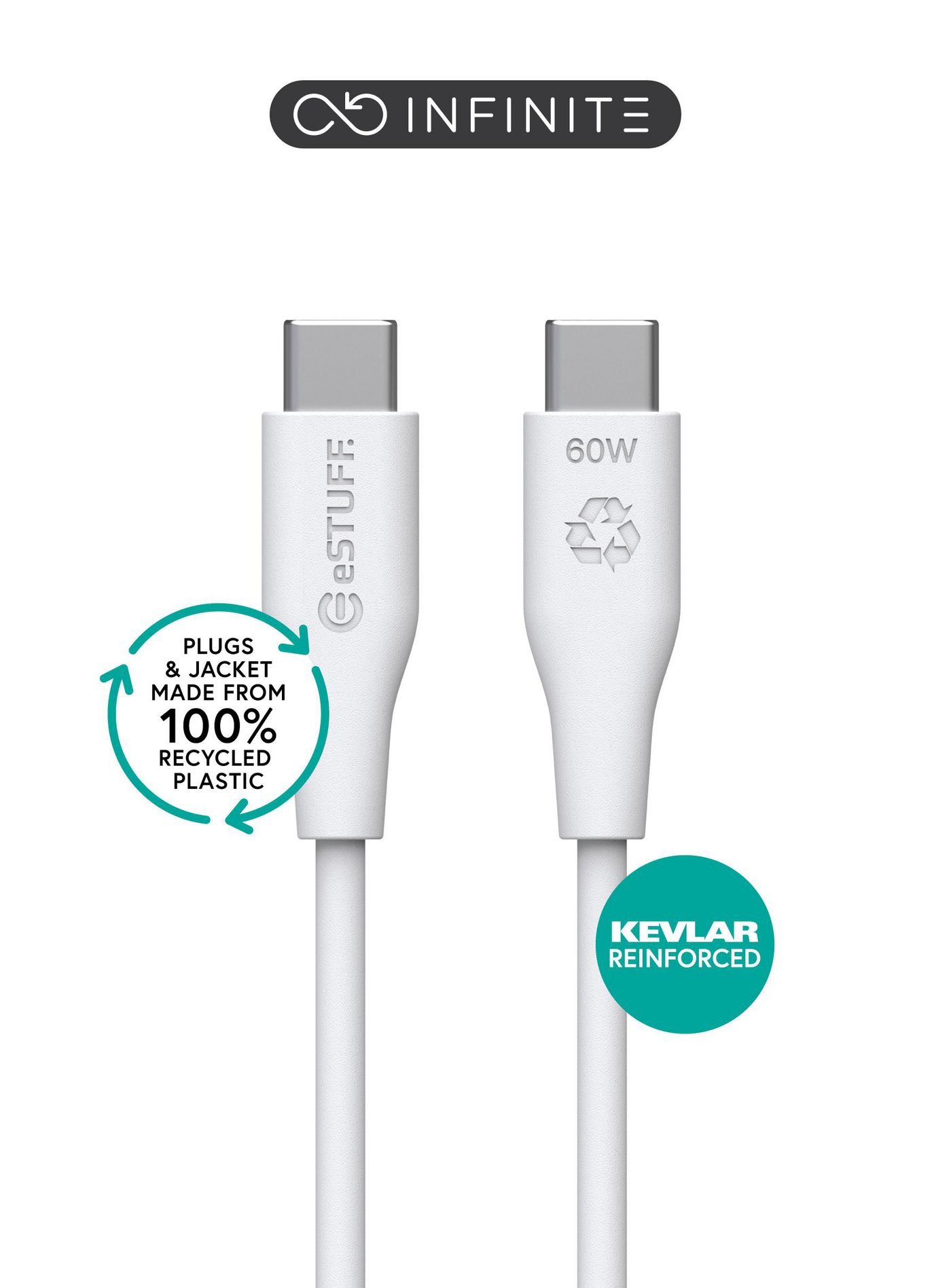 Img_37462064.jpg INFINITE (GRS) USB-C to USB-C Cable 1m White. PVC Free Recycled Plastic - Image 1