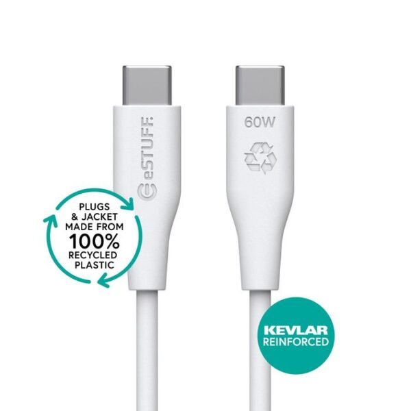 INFINITE (GRS) USB-C to USB-C  Cable 2m White. Recycled  Plastic. Super Soft