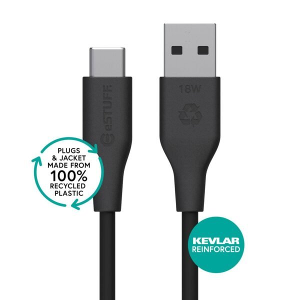 INFINITE (GRS) USB-C to USB-A  Cable 1m Black. PVC Free  Recycled Plastic