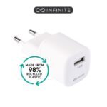 INFINITE (GRS) USB-A Charger  EU 12W. 1 x USB-A. White. 98%  recycled plastic (rPC)
