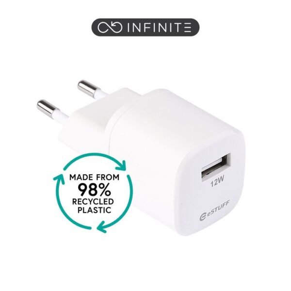 INFINITE (GRS) USB-A Charger  EU 12W. 1 x USB-A. White. 98%  recycled plastic (rPC)