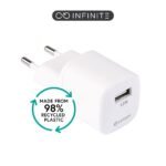 INFINITE (GRS) USB-A Charger  EU 12W. 1 x USB-A. White. 98%  recycled plastic (rPC)