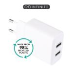 INFINITE (GRS) USB-A Charger  EU 24W. 2 x USB-A. White. 98%  recycled plastic (rPC)