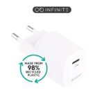 INFINITE (GRS) USB-C Charger  EU PD 20W. 1 x USB-C. White.  98% recycled plastic (rPC)