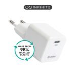 INFINITE (GRS) USB-C Charger  EU PD 30W GaN. 1 x USB-C.  White. 98% recycled plastic (rPC)
