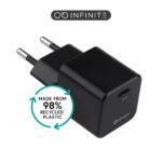 INFINITE (GRS) USB-C Charger  EU PD 30W GaN. 1 x USB-C.  Black. 98% recycled plastic (rPC)