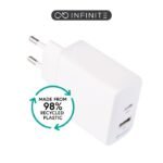 INFINITE (GRS) USB Charger EU   1 x USB-C PD 20W. 1 x  USB-A  12W. White. 98% recycled plastic (rPC)