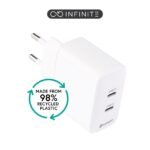 INFINITE (GRS) USB-C Charger  EU PD 35W Dynamic. 2 x USB-C.  White. 98% recycled plastic (rPC)