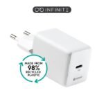 INFINITE (GRS) USB-C Charger  EU PD 45W GaN. 1 x USB-C.  White. 98% recycled plastic (rPC)