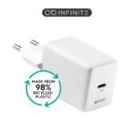 INFINITE (GRS) USB-C Charger  EU PD 45W GaN. 1 x USB-C.  White. 98% recycled plastic (rPC)
