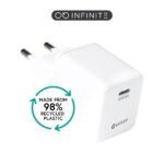 INFINITE (GRS) USB-C Charger  EU PD 60W GaN. 1 x USB-C.  White. 98% recycled plastic (rPC)