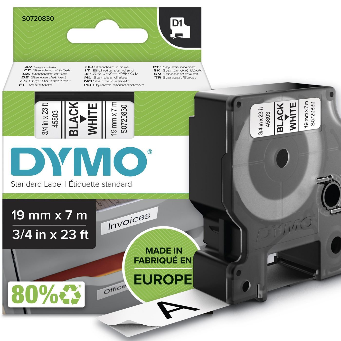 Img_37607672.jpg D1 Standard 19mm 19mm x 7m Black on white - Image 1