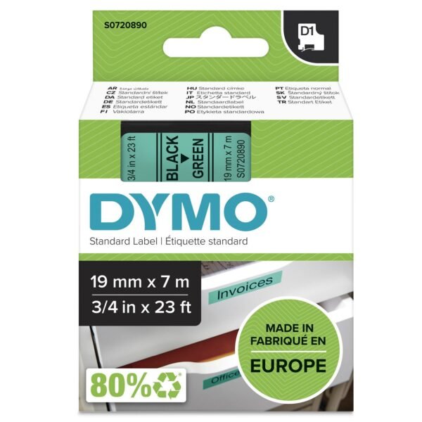 D1 Standard 19mm 19mm x 7m Black on green,