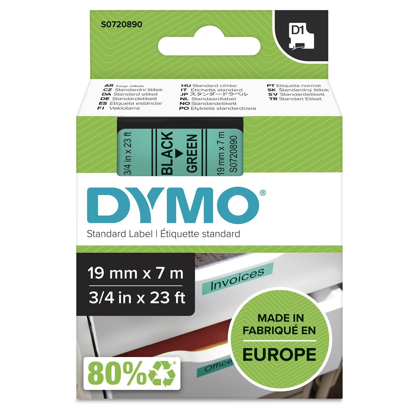 Img_37608231.jpg D1 Standard 19mm 19mm x 7m Black on green, - Image 1