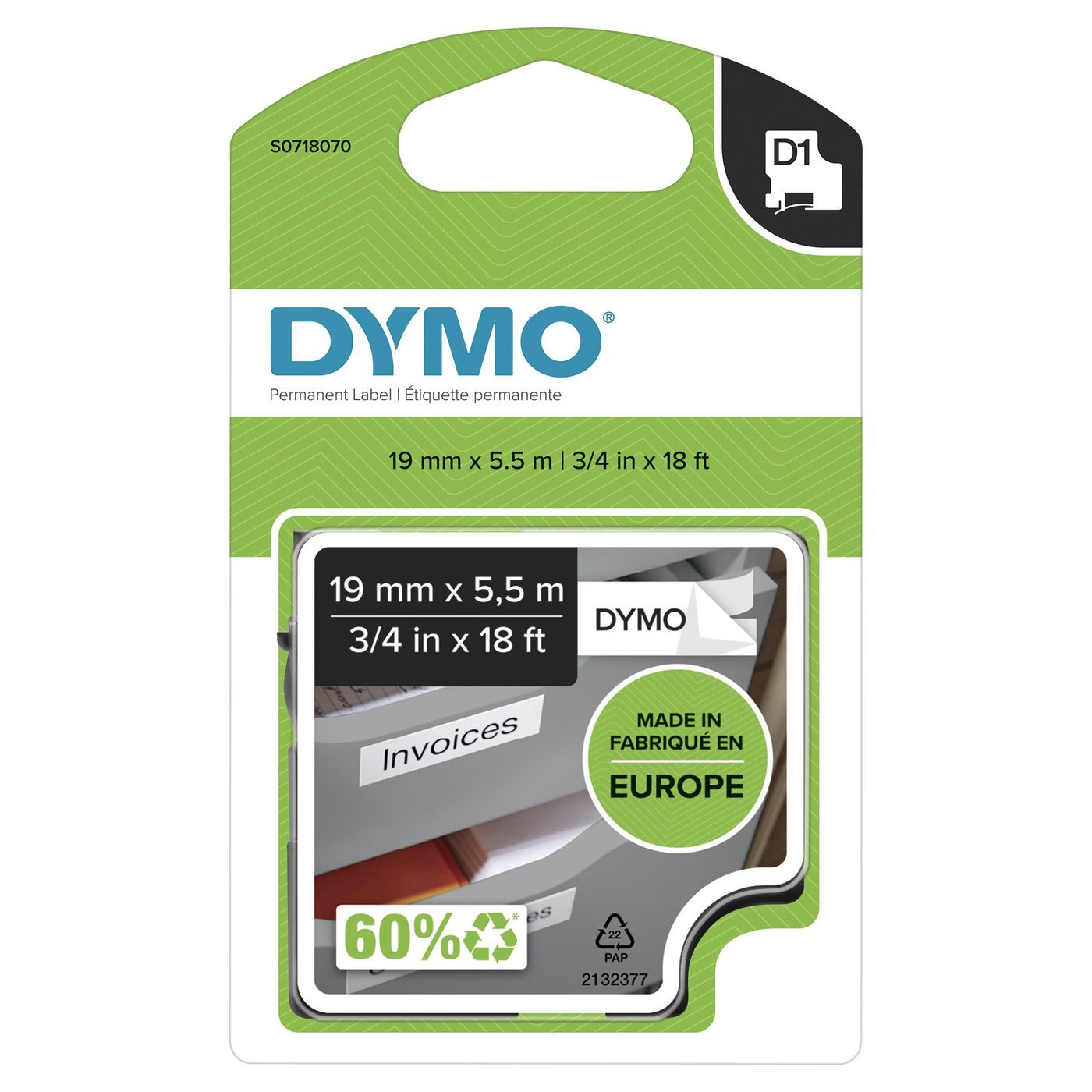Img_37608299.jpg D1 Permanent Polyestertape 19mm x 5,5m Black on white, - Image 1