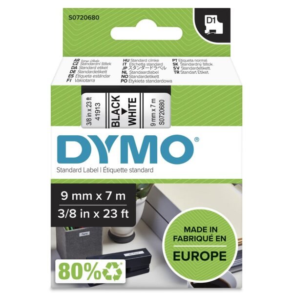 D1 Standard 9mm 9mm x 7m Black on white