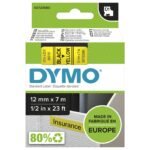 D1 Standard 12mm 12mm x 7m Black on yellow,