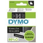 D1 Standard 12mm 12mm x 7m White on black,