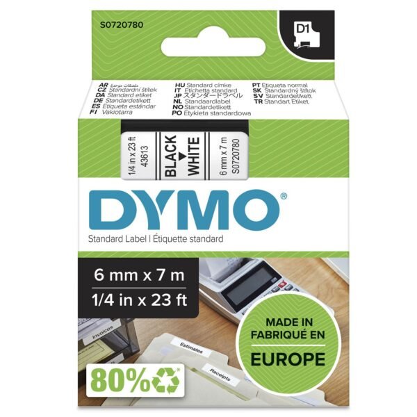 D1 Standard 6mme 6mm x 7m Black on white,