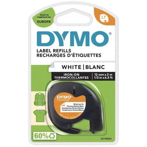 LETRATAG TAPE IRON-ON BLACK ON WHITE 12mm x 4m