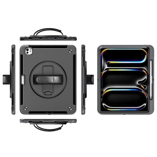 iPad Pro 11 2025/2024 OHIO  Defender Case with hand strap  and shoulder strap. Black