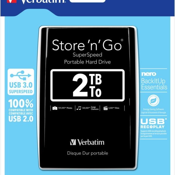 External HD 2 TB USB Store 'n' Go, 2048 GB, 3.2  Gen 1 (3.1 Gen 1), 5400 RPM, Black