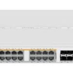328-24P-4S+RM Cloud Router Switch 800 MHz CPU, 512MB RAM, 24xGigabit LAN (all PoE-out), 4xSFP+ cages, RouterOS L