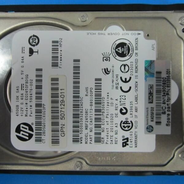 450Gb 6G SAS HDD 10K 2.5in SC 450GB hot-plug dual-port SAS  HDD, 2.5", 450 GB, 10000 RPM