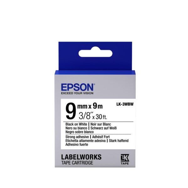 LABEL CARTRIDGE STRONG Label Cartridge Strong  Adhesive LK-3WBW Black/White 9mm (9m), Black on white, Japan, Epson LabelWorks,